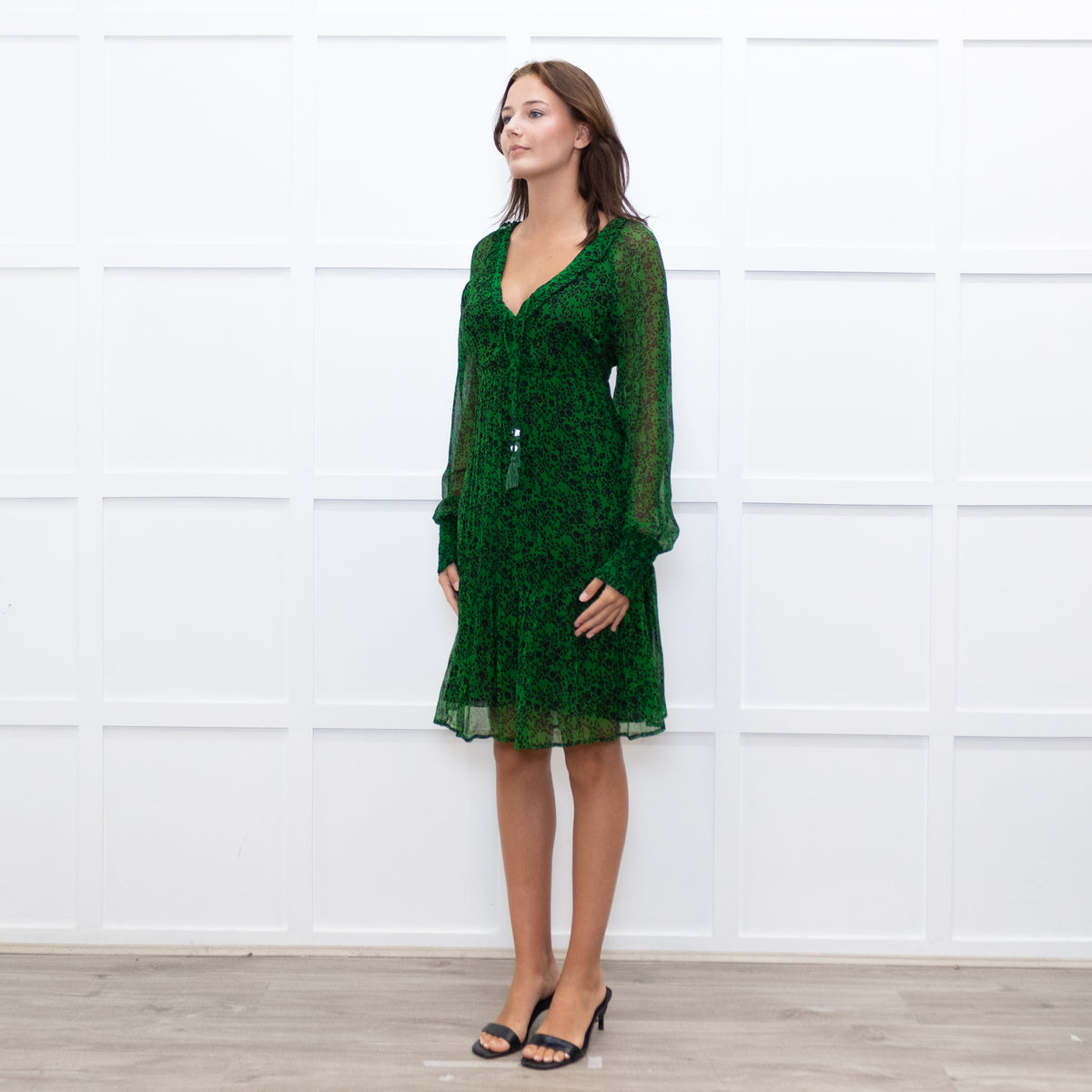 Moliin Dark Green Tiered Mini Dress