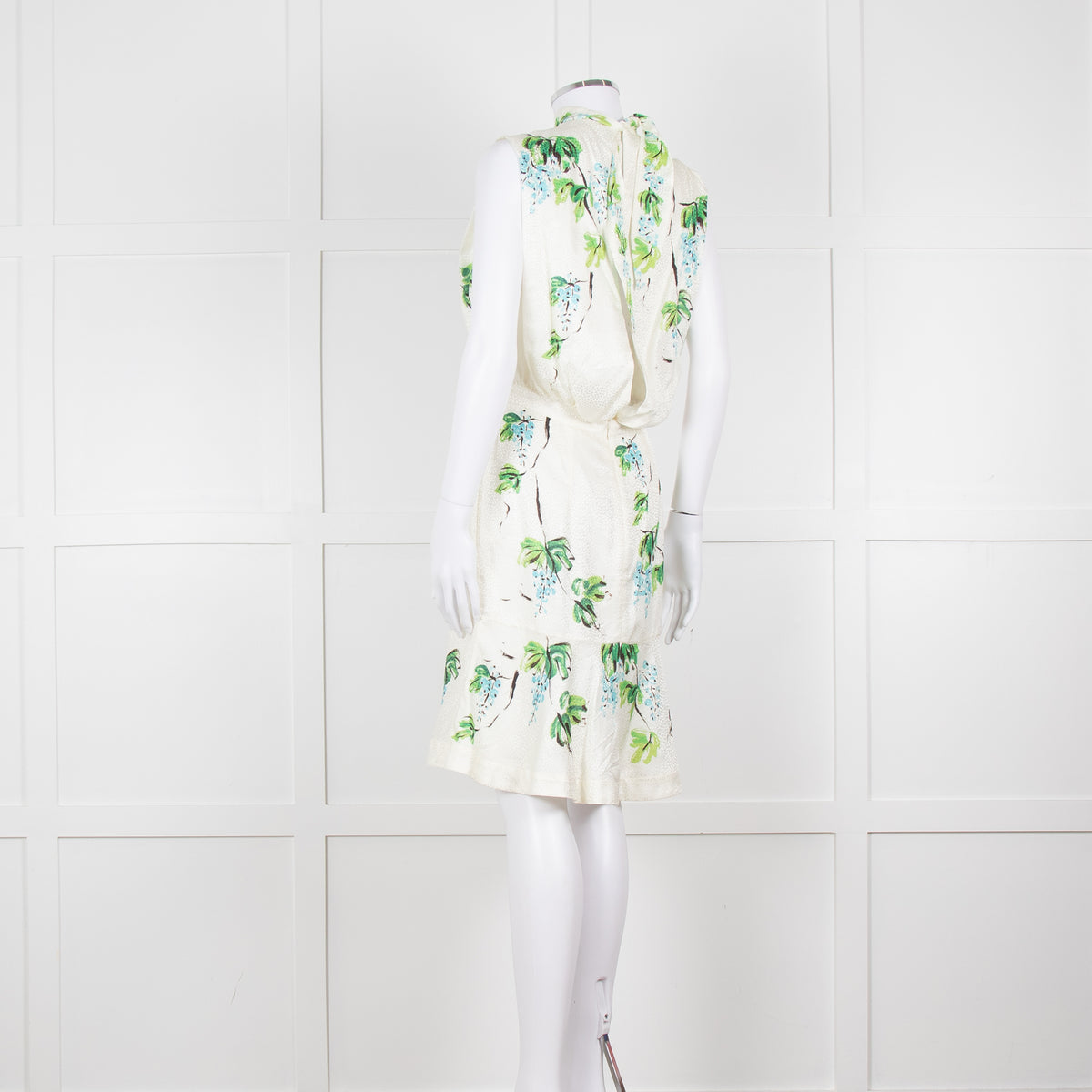 Saloni Cream Green Blue Grape Silk Sleeveless Tie Back Short Dress
