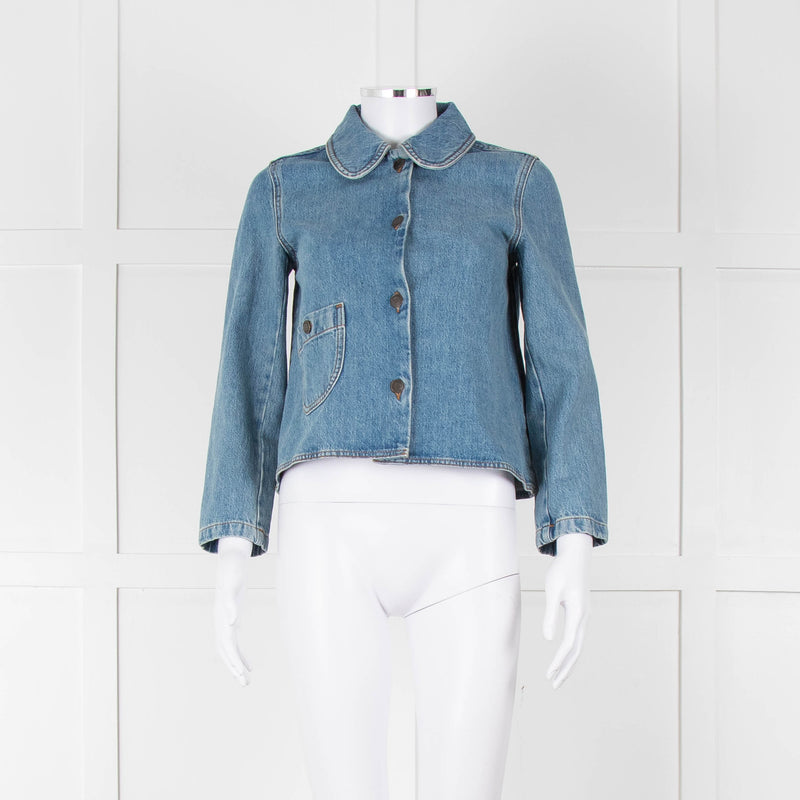 Ba&sh Blue Denim Jacket with Peter Pan Collar