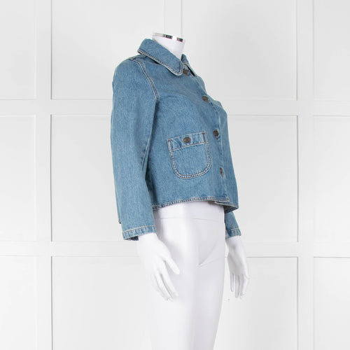 Ba&sh Blue Denim Jacket with Peter Pan Collar