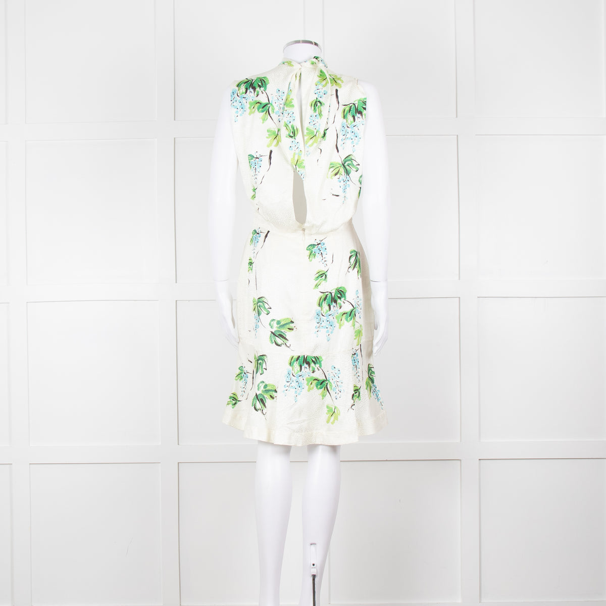 Saloni Cream Green Blue Grape Silk Sleeveless Tie Back Short Dress