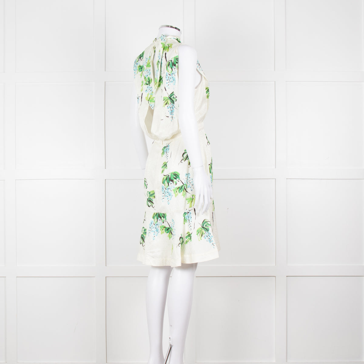 Saloni Cream Green Blue Grape Silk Sleeveless Tie Back Short Dress