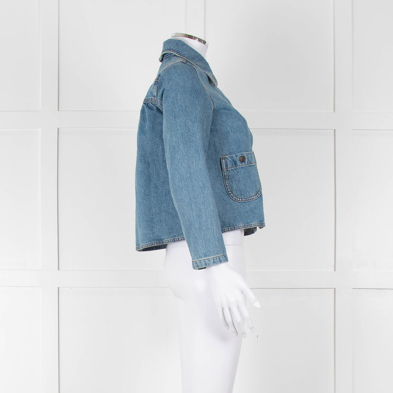 Ba&sh Blue Denim Jacket with Peter Pan Collar