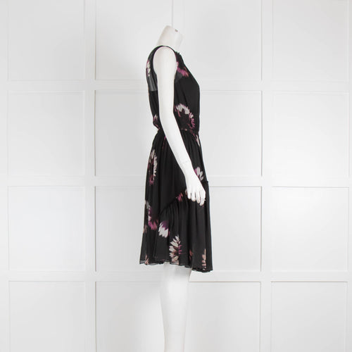 Nina Ricci Black Purple Floral Sleeveless Silk Dress