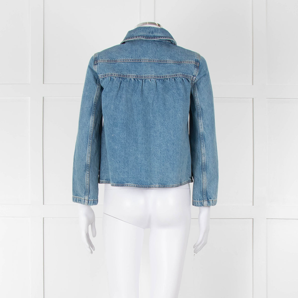 Ba&sh Blue Denim Jacket with Peter Pan Collar