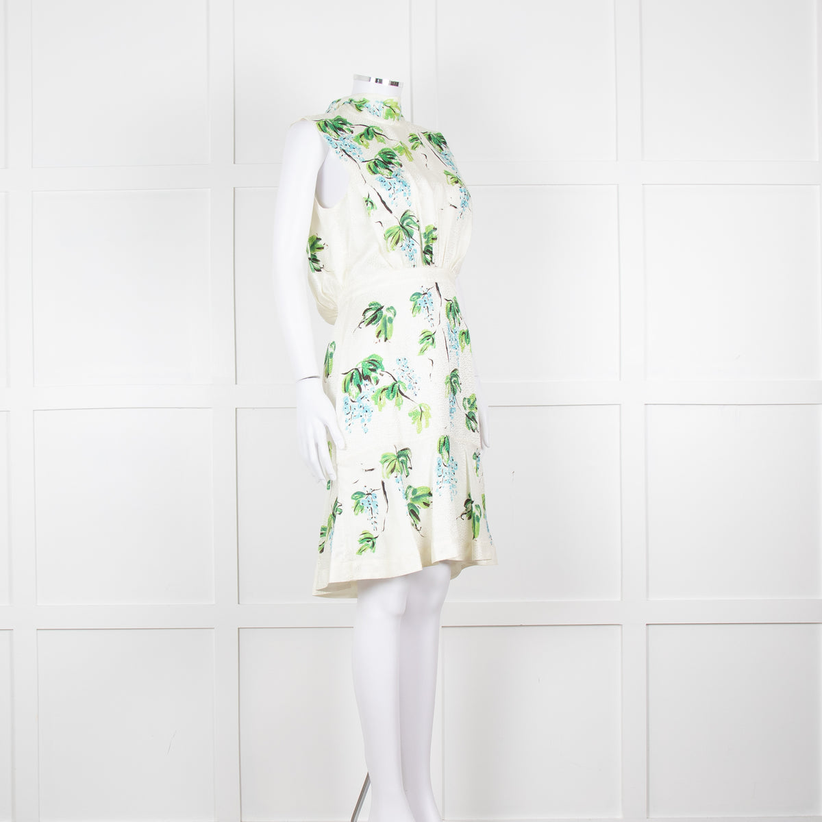 Saloni Cream Green Blue Grape Silk Sleeveless Tie Back Short Dress