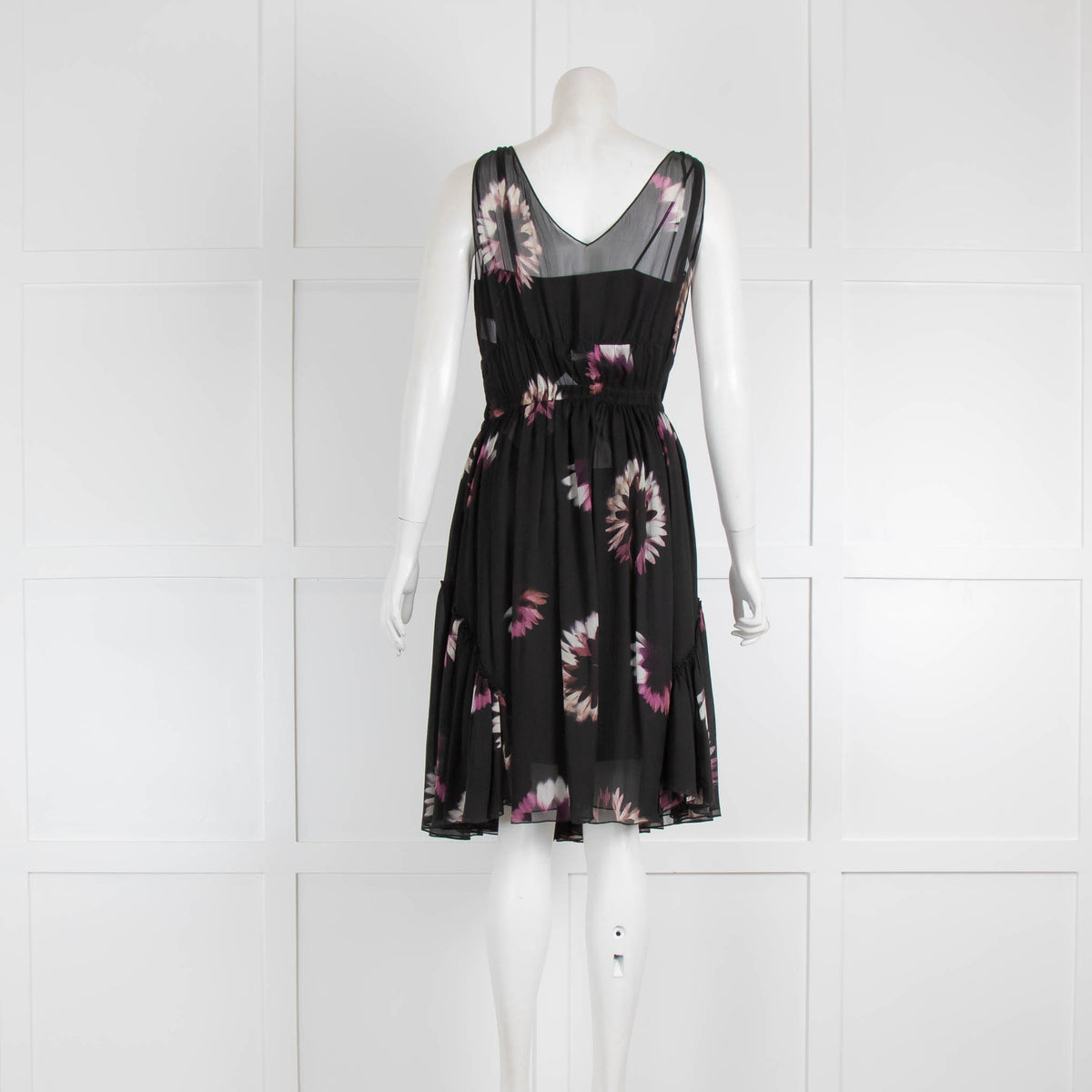 Nina Ricci Black Purple Floral Sleeveless Silk Dress