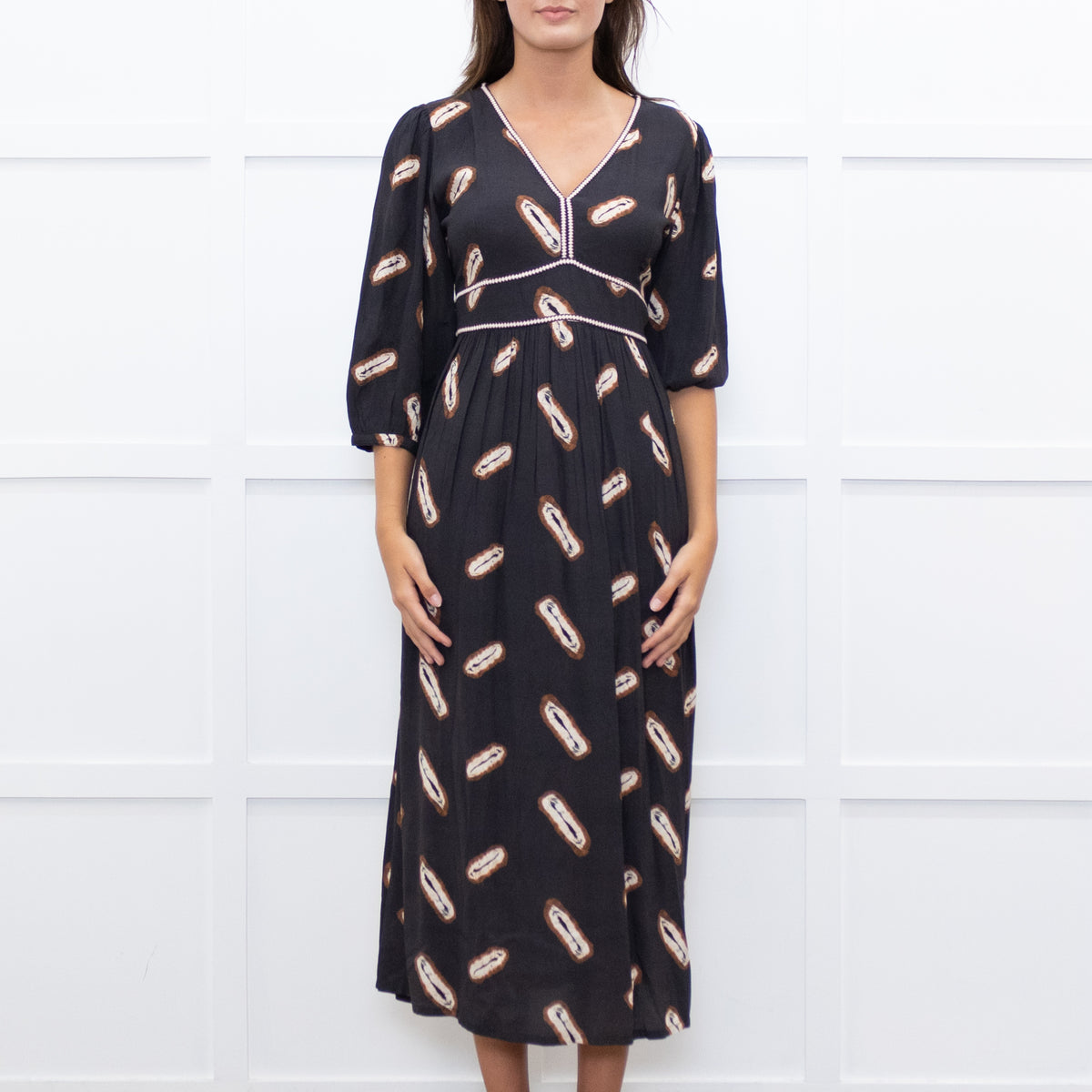 ba&sh Black Cassiopee Dress With Brown Print