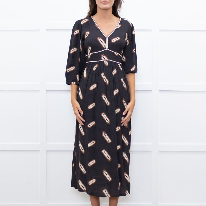 ba&sh Black Cassiopee Dress With Brown Print