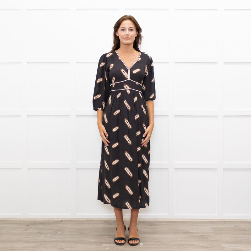 ba&sh Black Cassiopee Dress With Brown Print