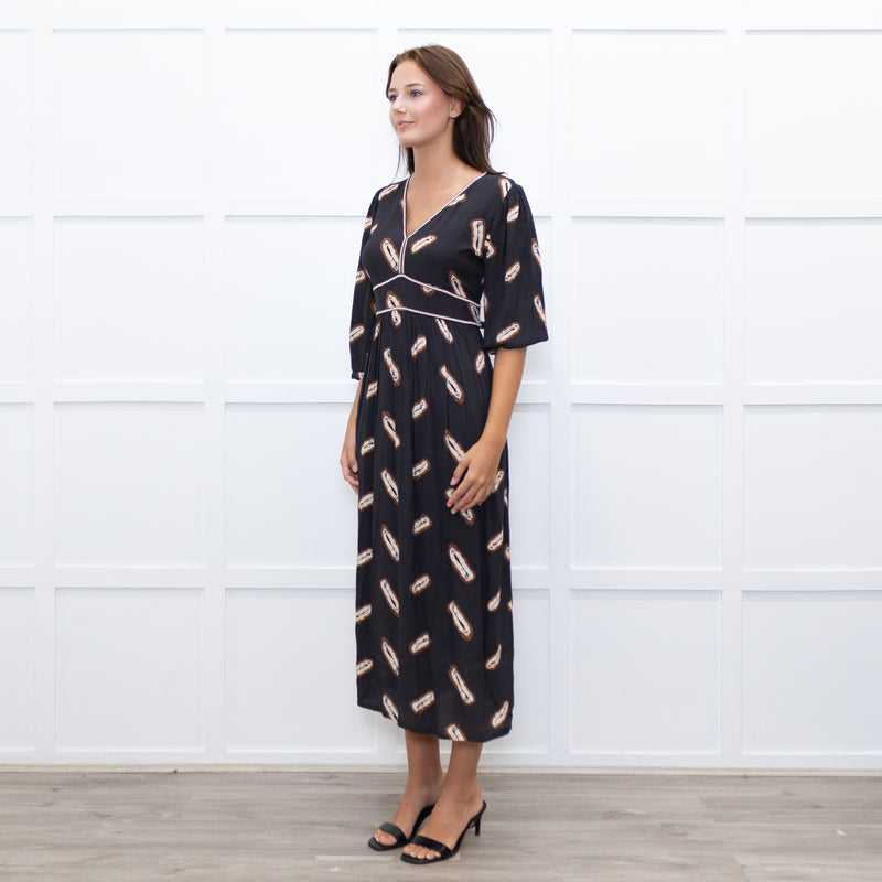 ba&sh Black Cassiopee Dress With Brown Print