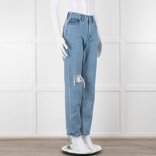 Still Here Pale Wash Distressed Straight Leg Jeans