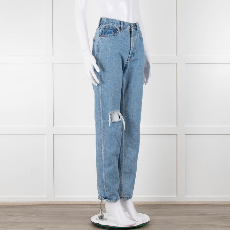 Still Here Pale Wash Distressed Straight Leg Jeans