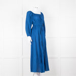 Mara Hoffman Blue Elasticated Waist Long Sleeve Cotton Dress
