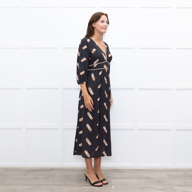 ba&sh Black Cassiopee Dress With Brown Print