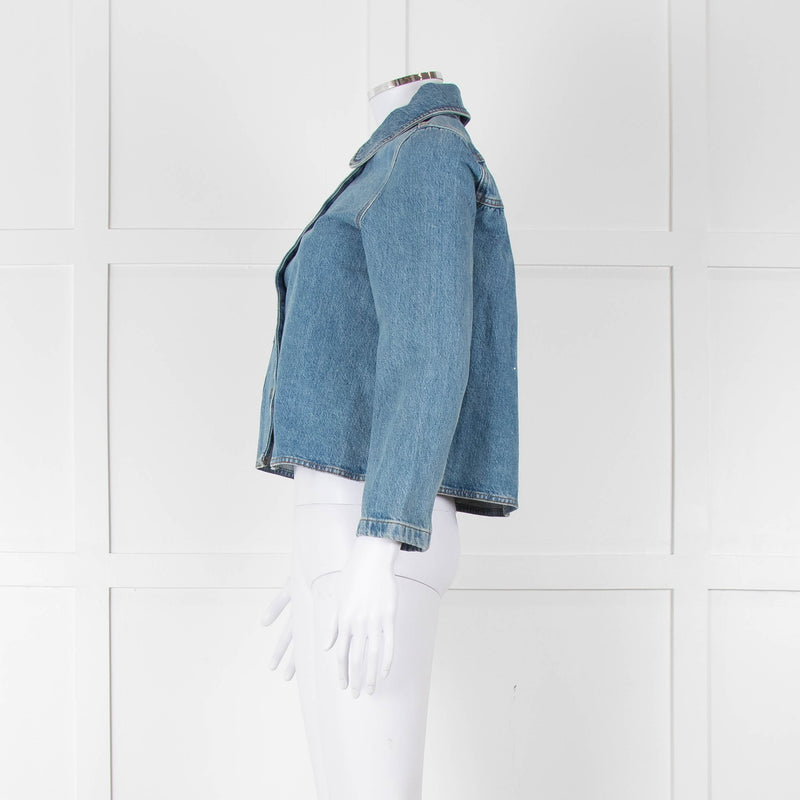 Ba&sh Blue Denim Jacket with Peter Pan Collar