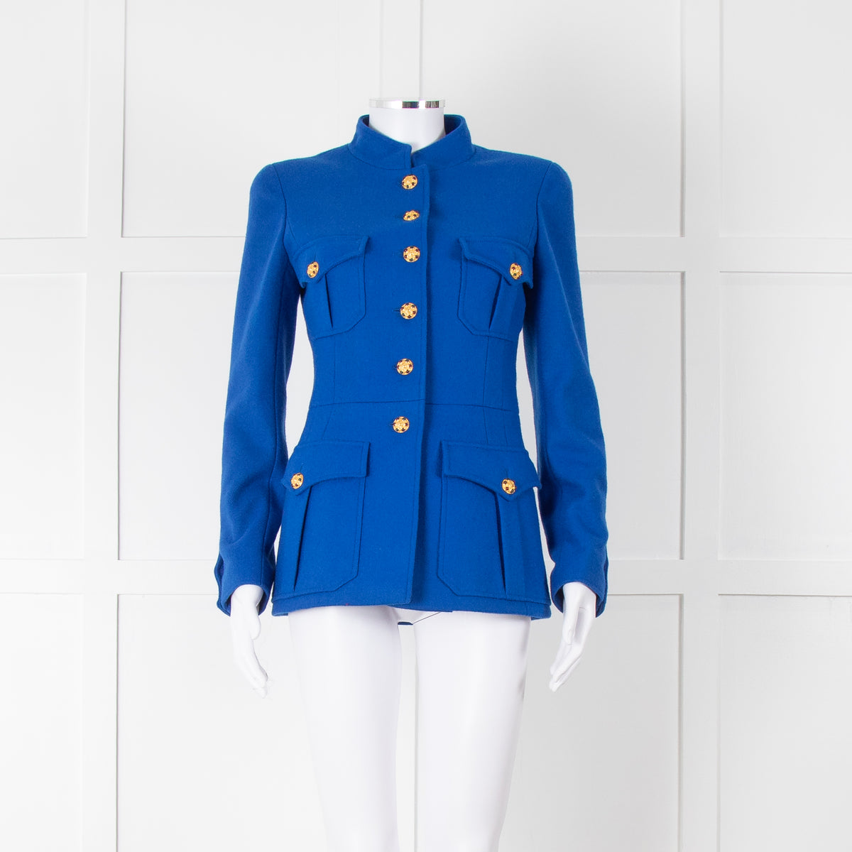 Chanel Blue Vintage Gold CC Button Tailored Jacket