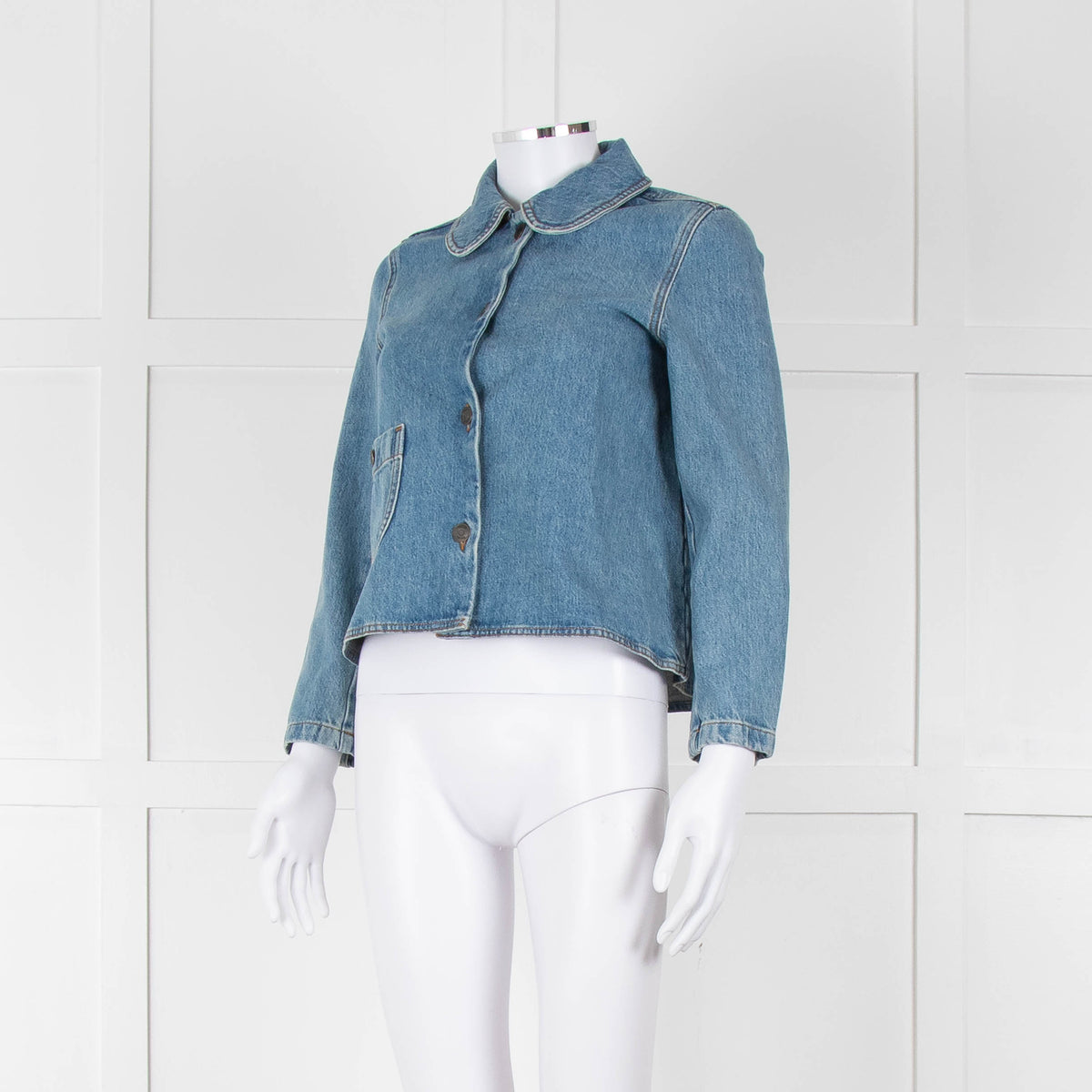 Ba&sh Blue Denim Jacket with Peter Pan Collar
