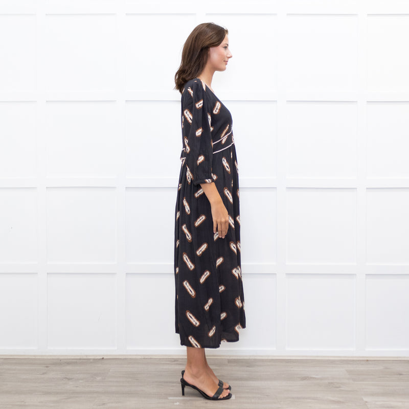 ba&sh Black Cassiopee Dress With Brown Print