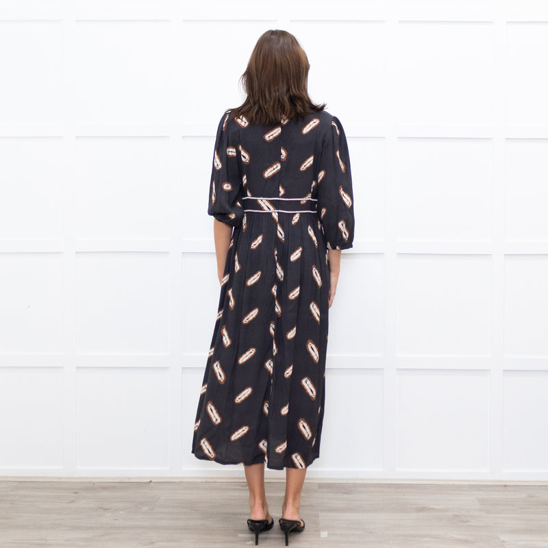 ba&sh Black Cassiopee Dress With Brown Print
