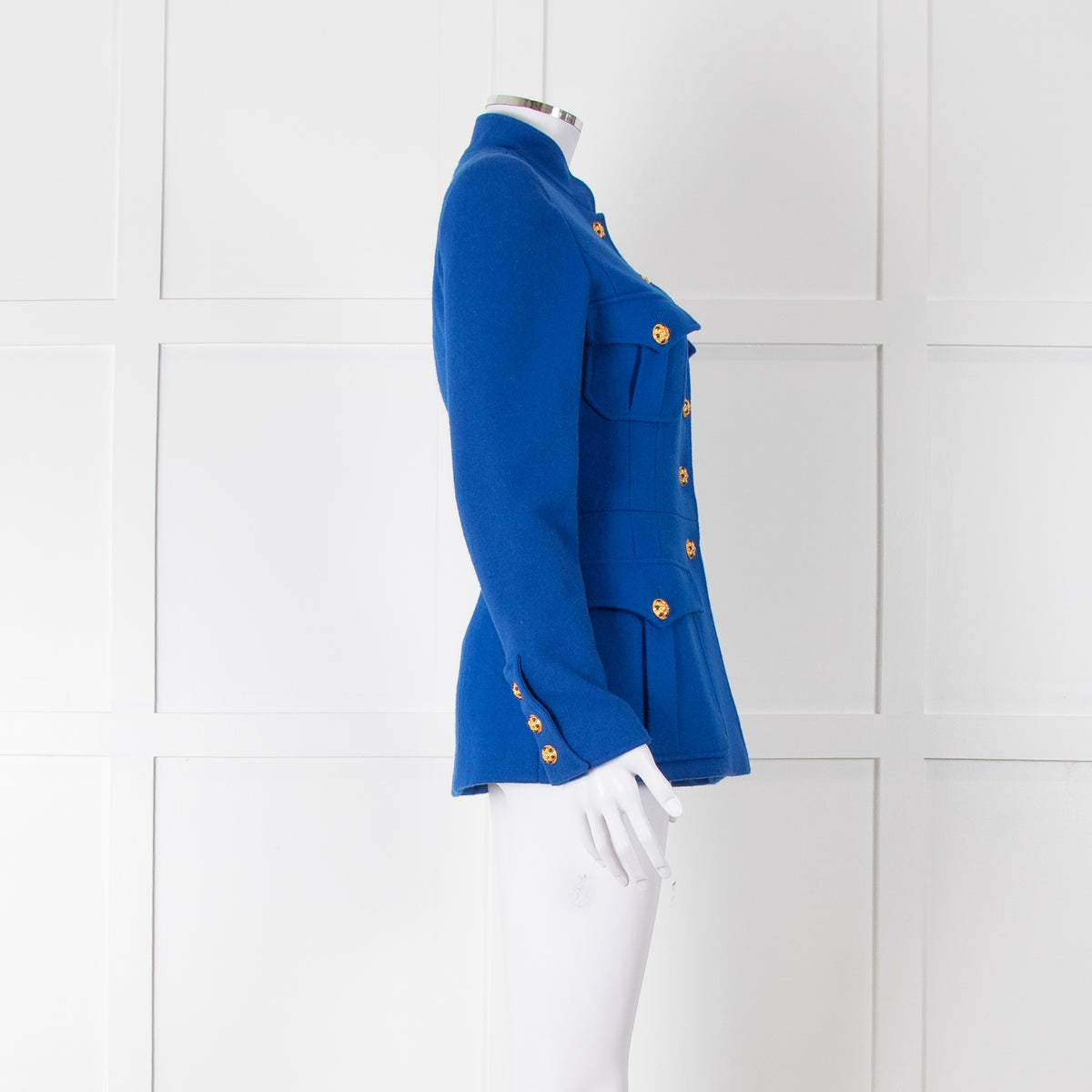 Chanel Blue Vintage Gold CC Button Tailored Jacket