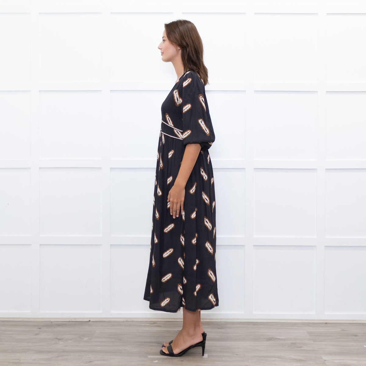 ba&sh Black Cassiopee Dress With Brown Print