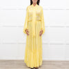 Everae Yellow Open Back Pattern Sheer Maxi Dress