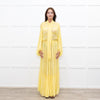 Everae Yellow Open Back Pattern Sheer Maxi Dress