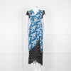 Rixo White Blue Floral Black White Polka Dot Print Short Sleeve Wrap Dress