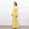 Everae Yellow Open Back Pattern Sheer Maxi Dress
