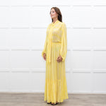 Everae Yellow Open Back Pattern Sheer Maxi Dress