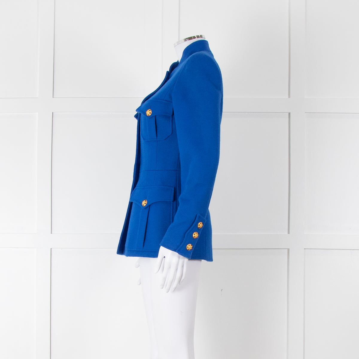 Chanel Blue Vintage Gold CC Button Tailored Jacket