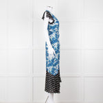 Rixo White Blue Floral Black White Polka Dot Print Short Sleeve Wrap Dress