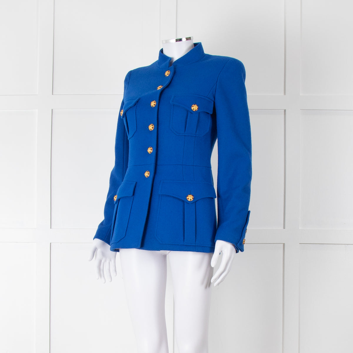 Chanel Blue Vintage Gold CC Button Tailored Jacket