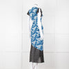 Rixo White Blue Floral Black White Polka Dot Print Short Sleeve Wrap Dress