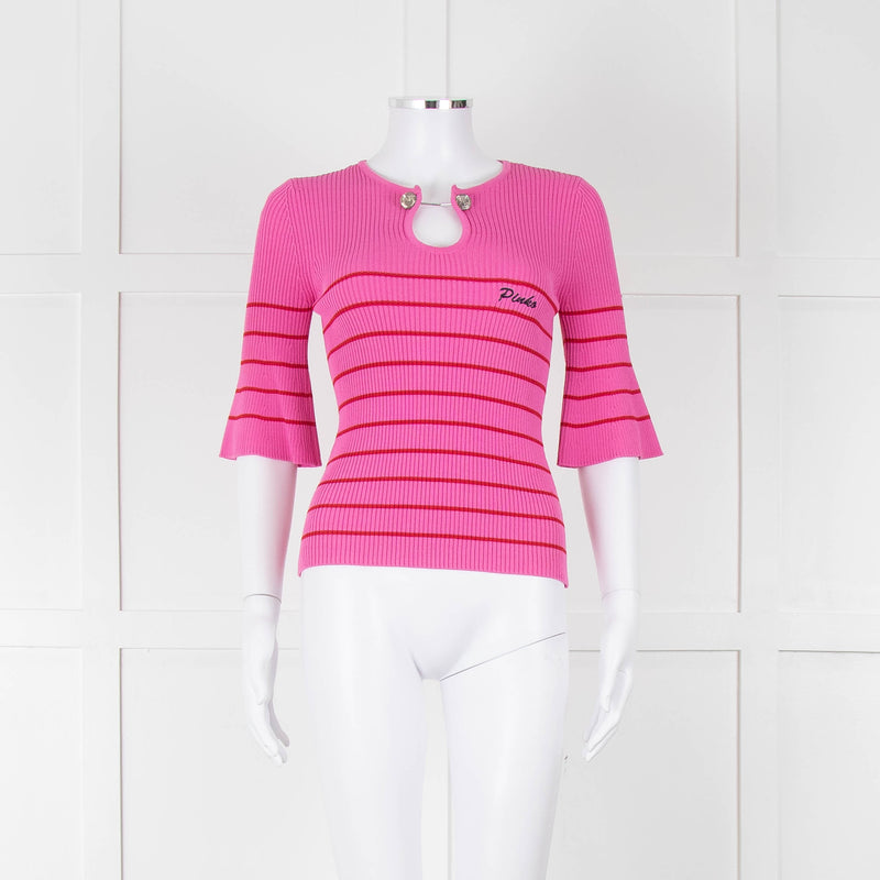 Pinko Pink With Red Striped Ribbed Top
