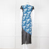 Rixo White Blue Floral Black White Polka Dot Print Short Sleeve Wrap Dress