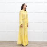 Everae Yellow Open Back Pattern Sheer Maxi Dress