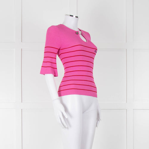 Pinko Pink With Red Striped Ribbed Top