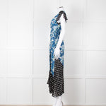 Rixo White Blue Floral Black White Polka Dot Print Short Sleeve Wrap Dress