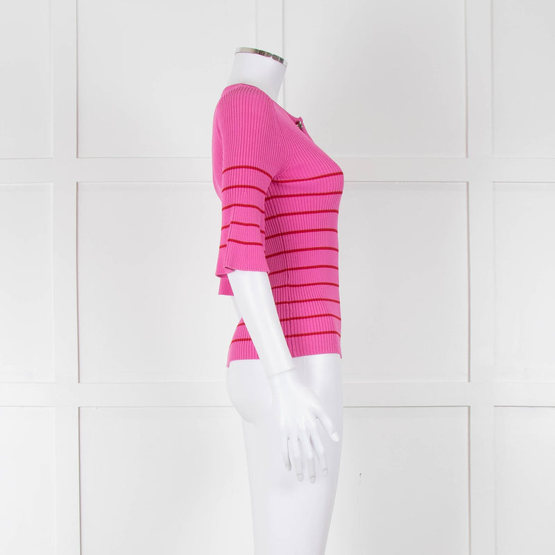 Pinko Pink With Red Striped Ribbed Top