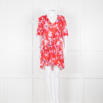 Iro Red White Print Frill Detail Short Sleeve Mini Dress