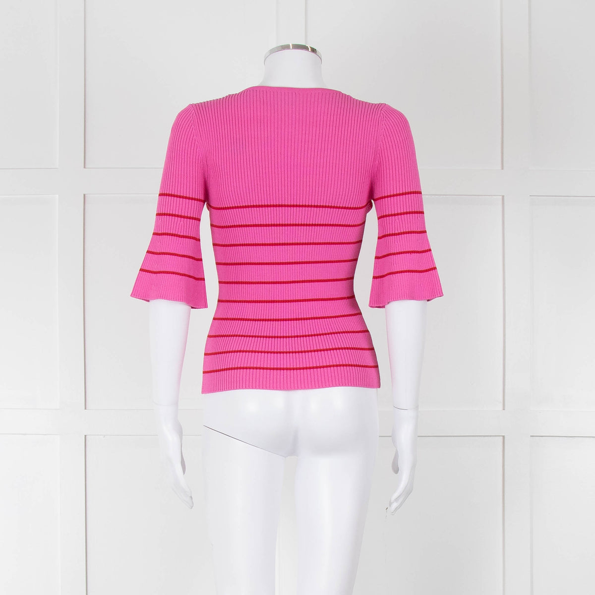 Pinko Pink With Red Striped Ribbed Top