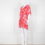 Iro Red White Print Frill Detail Short Sleeve Mini Dress