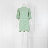 Ganni Cream Green Floral 3/4 Sleeve Mini Dress