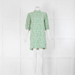 Ganni Cream Green Floral 3/4 Sleeve Mini Dress