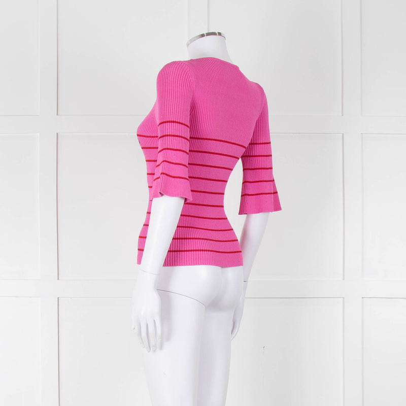 Pinko Pink With Red Striped Ribbed Top