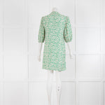 Ganni Cream Green Floral 3/4 Sleeve Mini Dress