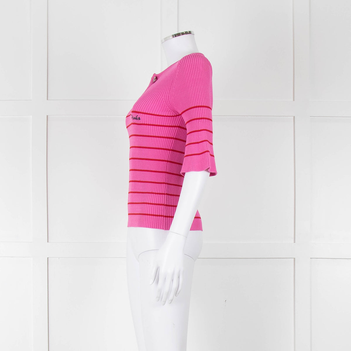 Pinko Pink With Red Striped Ribbed Top