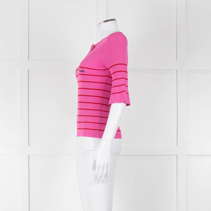 Pinko Pink With Red Striped Ribbed Top